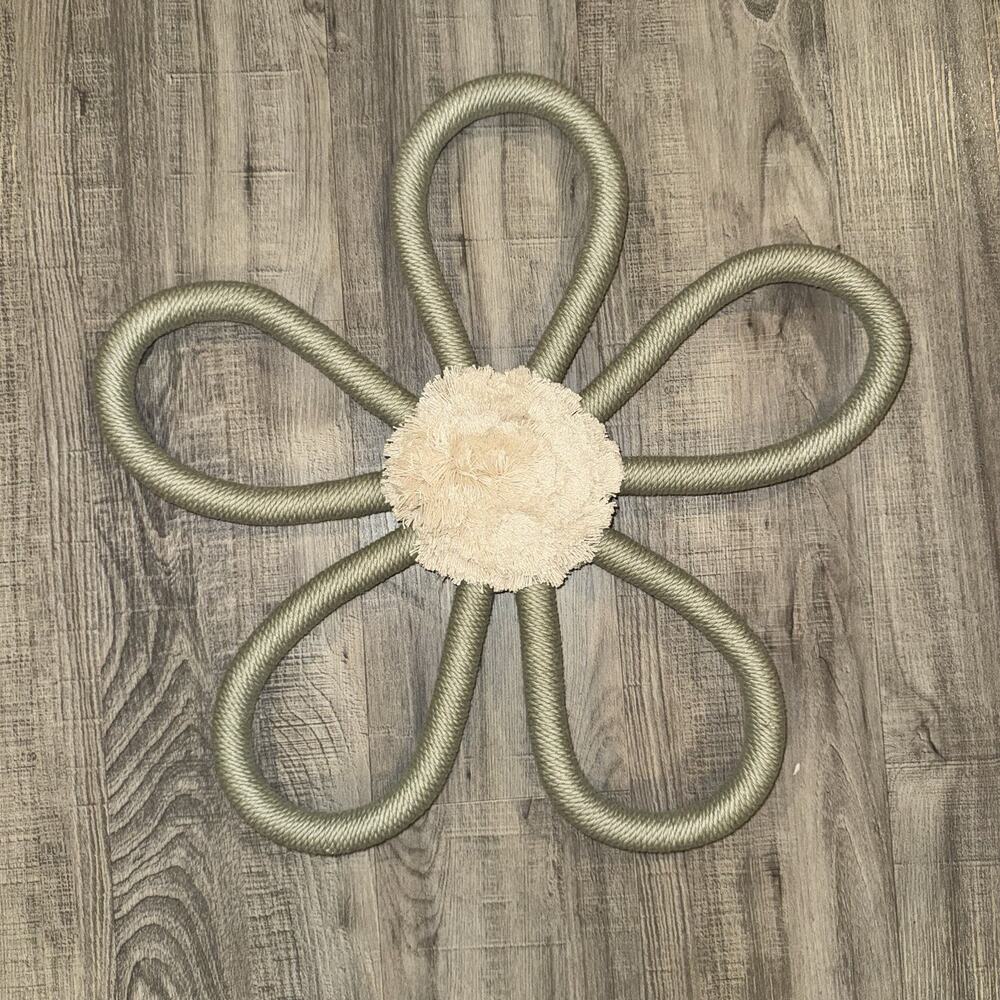 Hobby Lobby Green Rope Flower Wall Decor Boho Floral Pom Pom NWT